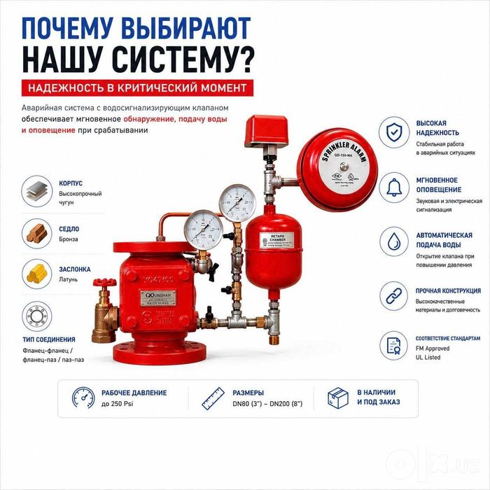 Аварийная система с водосигнализирующим клапаном