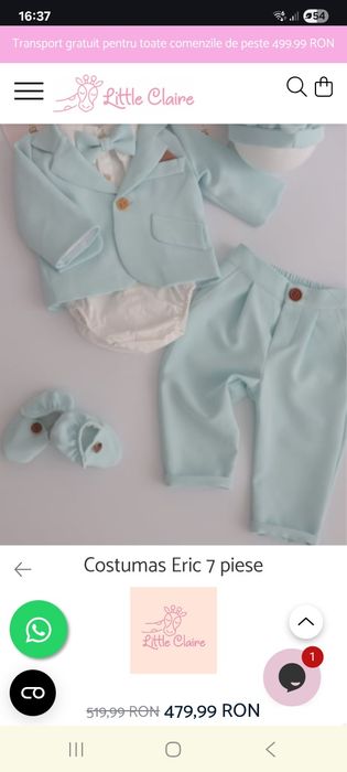 Costumas botez bebe Little Claire, marimea 68- 3-6 luni