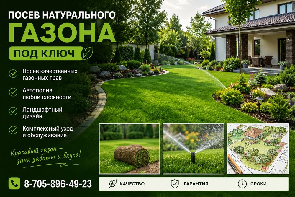 Красивый натуральный газон на вашем участке.