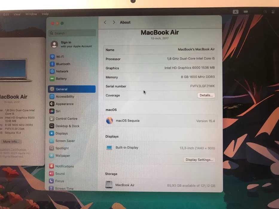 MacBook Air 13,3 '' 2018 i5 1,8 GHz, 8 GB, SSD 128 GB. CA NOU