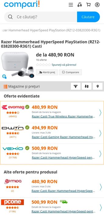 MDM vinde: Casti Razer Hammerhead HyperSpeed PlayStation.