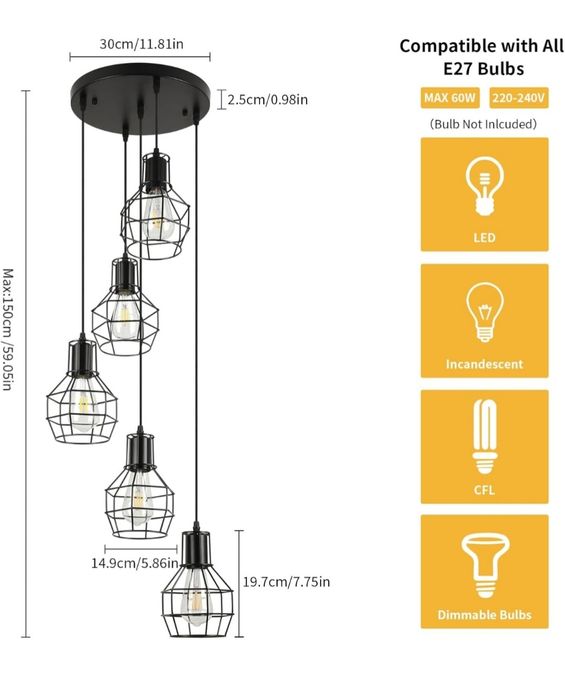 ПРОМО ! FORCOSO Дизайнерска висяща лампа с 5 осветителни тела !