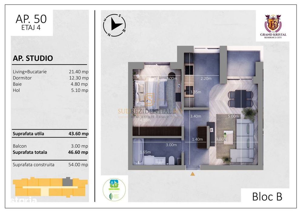 Studio 2 camere de vanzare – The Grand Kristal | pre-certificat verde