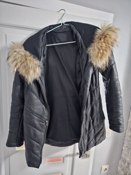 Яке от естествена кожа с лисича яка