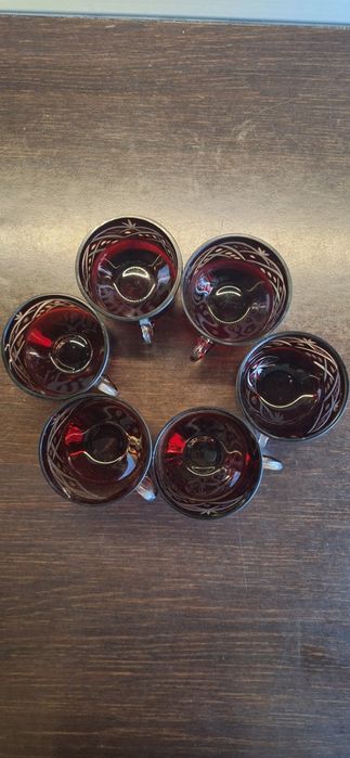 Set de colecție 6 cești cristal rubin – Autentic Fărcașa (Maramureș) – Lucrat manual