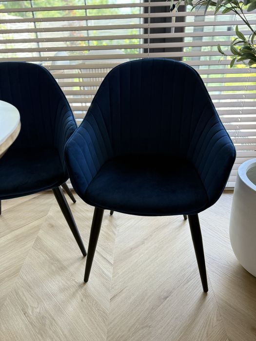 4 scaune de dining catifea albastra, picioare metalice