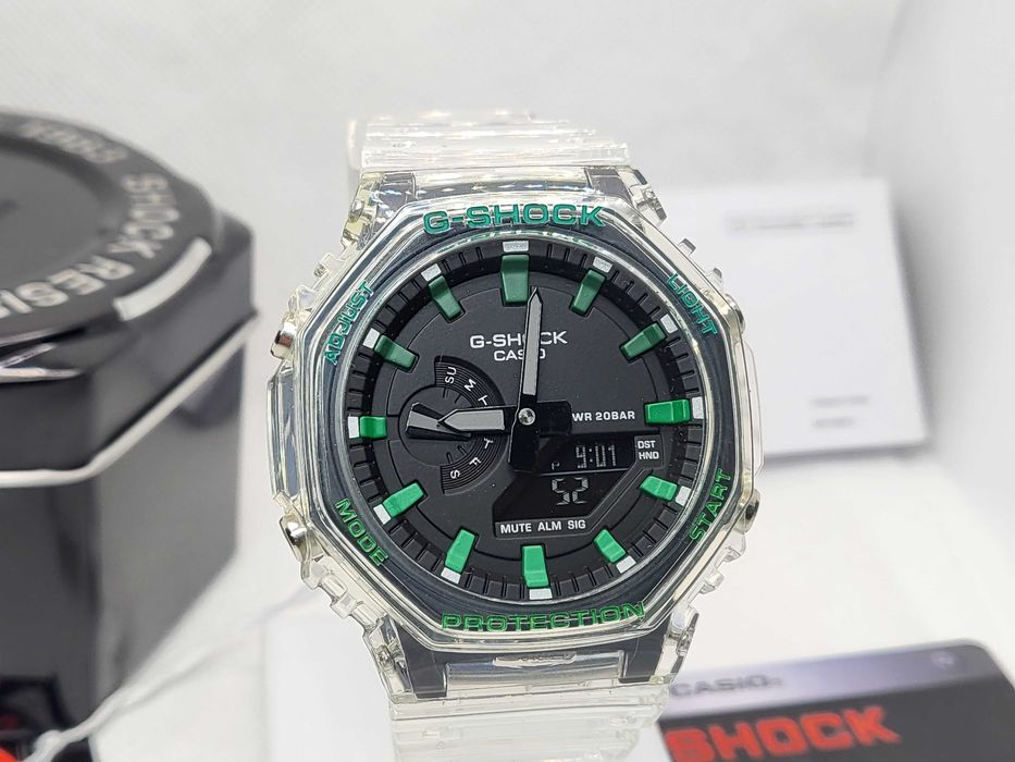 Ceas Sport Casio g shock ga 2100 Jellyfish , Transparent verde , Nou,Garantie 2 ani