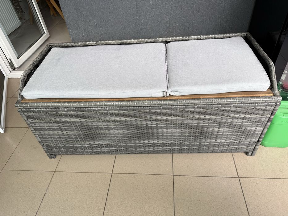 Bancă  depozitare VidaXL pentru grădină/balcon/terasa, gri, 120 cm x 50cm x 50cm, poliratan