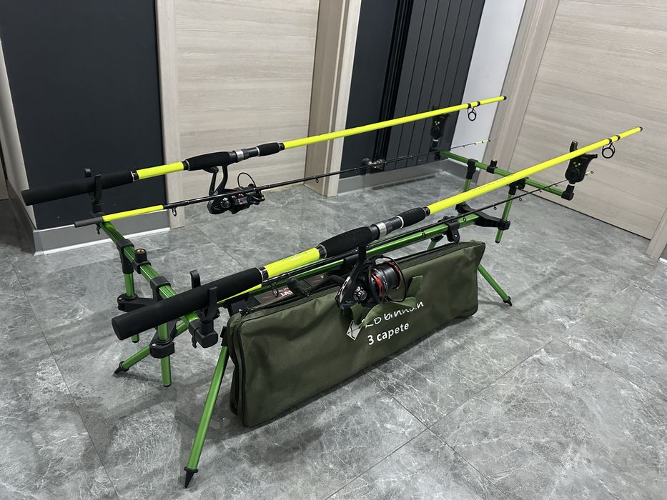 SET 2 Lansete Feeder ROBINHAN BOLENTINO PLUS 3.00 M 100-200g + 2 mulinete ROBINHAN ROVER MONSTER LA 5000 + Rod Pod