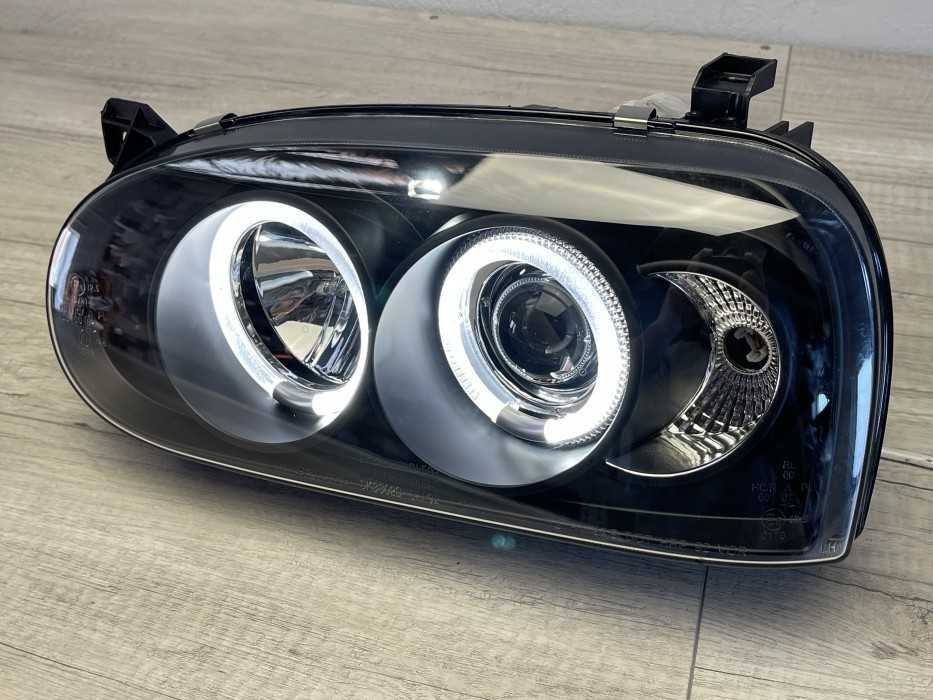 Faruri VW Golf 3 Angel Eyes look negru cu lupa NOU