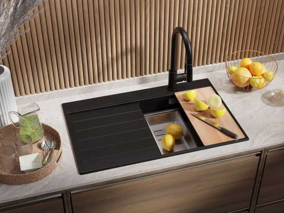 Черна гранитна кухненска мивка Сидни 780-45 Ergo Multilevel 780х500