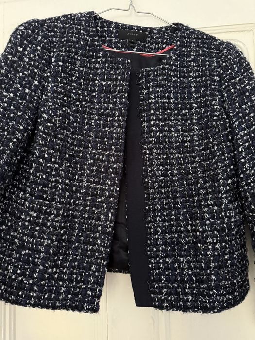 Sacou scurt J.Crew/S/lana/bleumarin cu alb