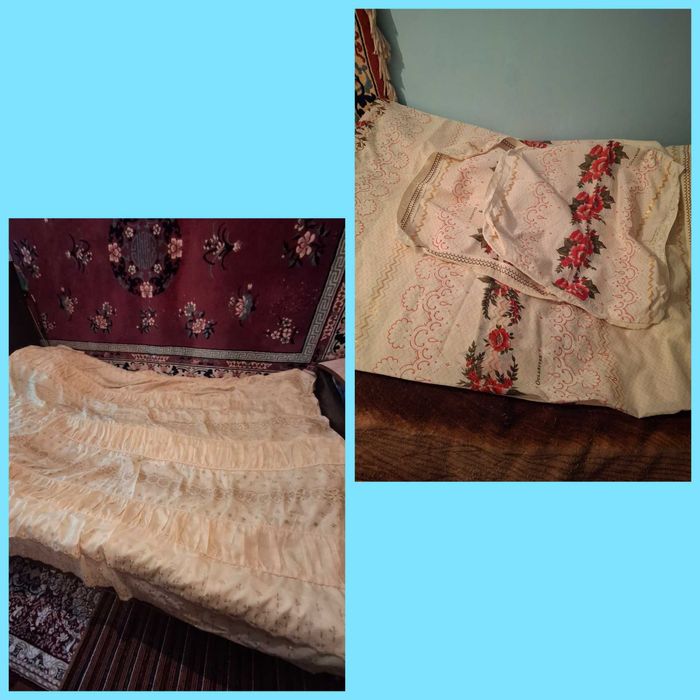 Покрывало двух видов шелковое лимонного цвета и капроновое а цветочек