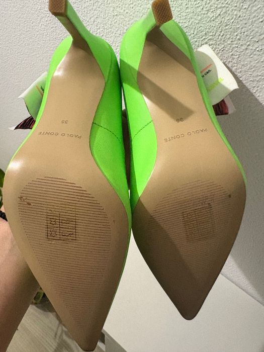Pantofi stiletto piele verde neon superbi