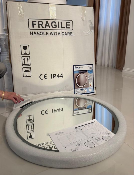 Oglindă LED premium 70 cm Aura 4000K cu dezaburire – NOUĂ