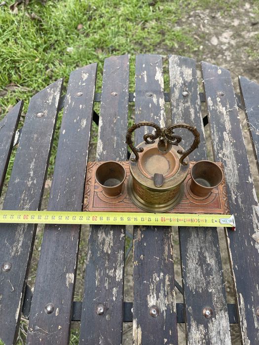 Scrumieră din cupru , alamă, lemn