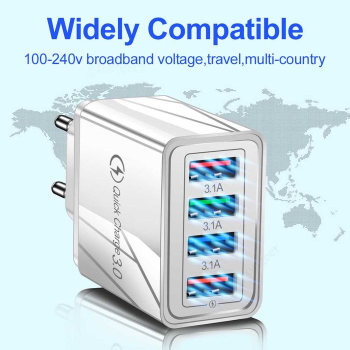 Бързо зарядно адаптер 3.1А USB, зареждане за мобилен телефон QC 3.0