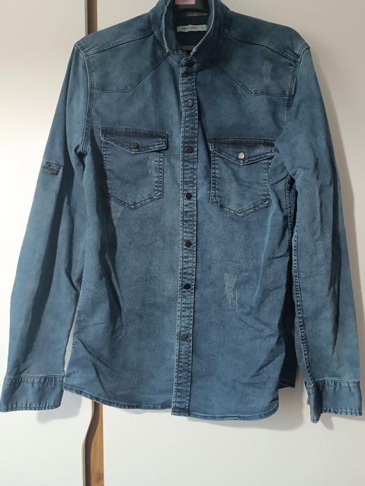 Синя мъжка дънкова риза