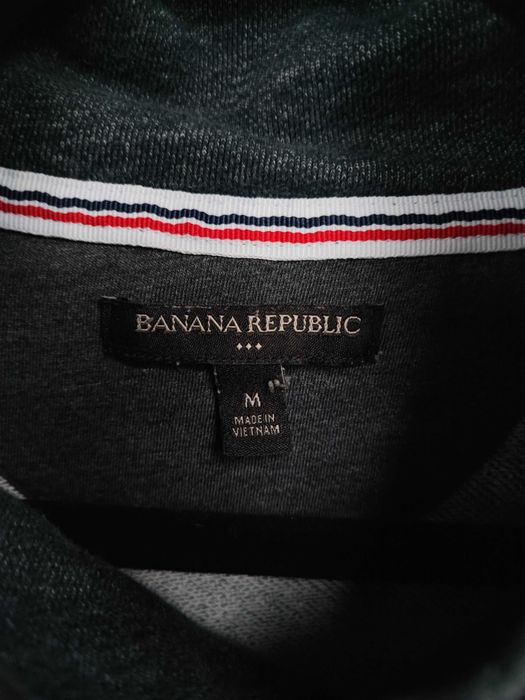 Pulover Banana Republic gri antracit, guler șal cu nasture, 100% bumbac, mărimea M