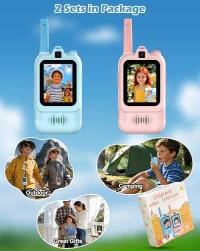 Уоки-токи с видео за деца 1900ft обхват, удароустойчиви, синьо/розово
