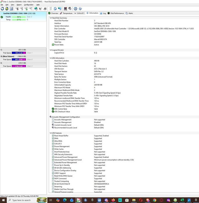 Solid-State Drive (SSD) SanDisk X400 256GB M.2 2280 SATA III HP P/N 856448-001