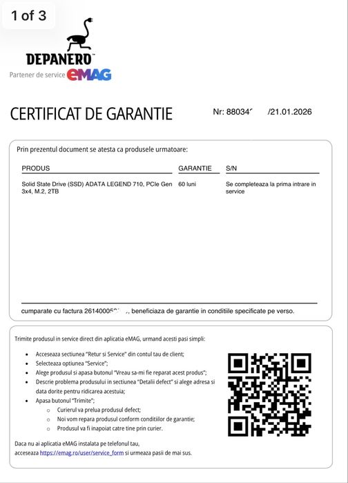 SSD ADATA Legend M.2 2TB NOU garantie eMag 5 ani