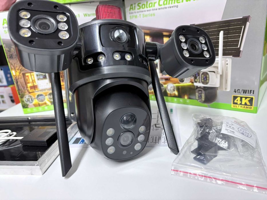 Camera Supraveghere Tripla 4G 16Mp Incarcare Solara + Micro Sd 64gb