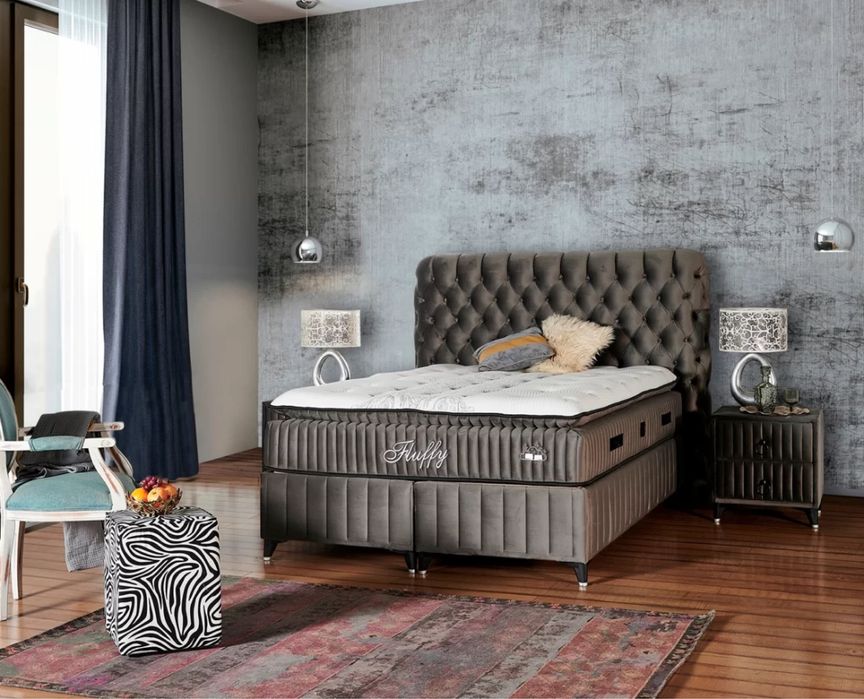 Тапицирано легло Fluffy Перлено Светло Сиво с матрак