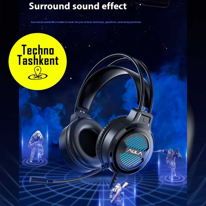 Проводные игровые наушники Aula S606B RGB, с микрофоном