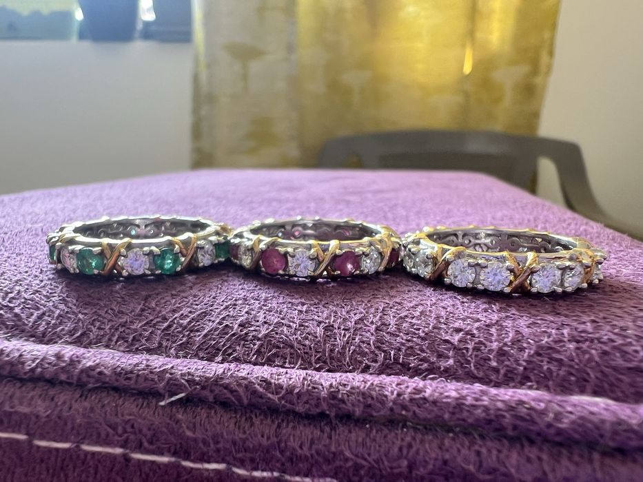 Inele Eternity Trilogy cu rubin, smarald și moissanite naturale