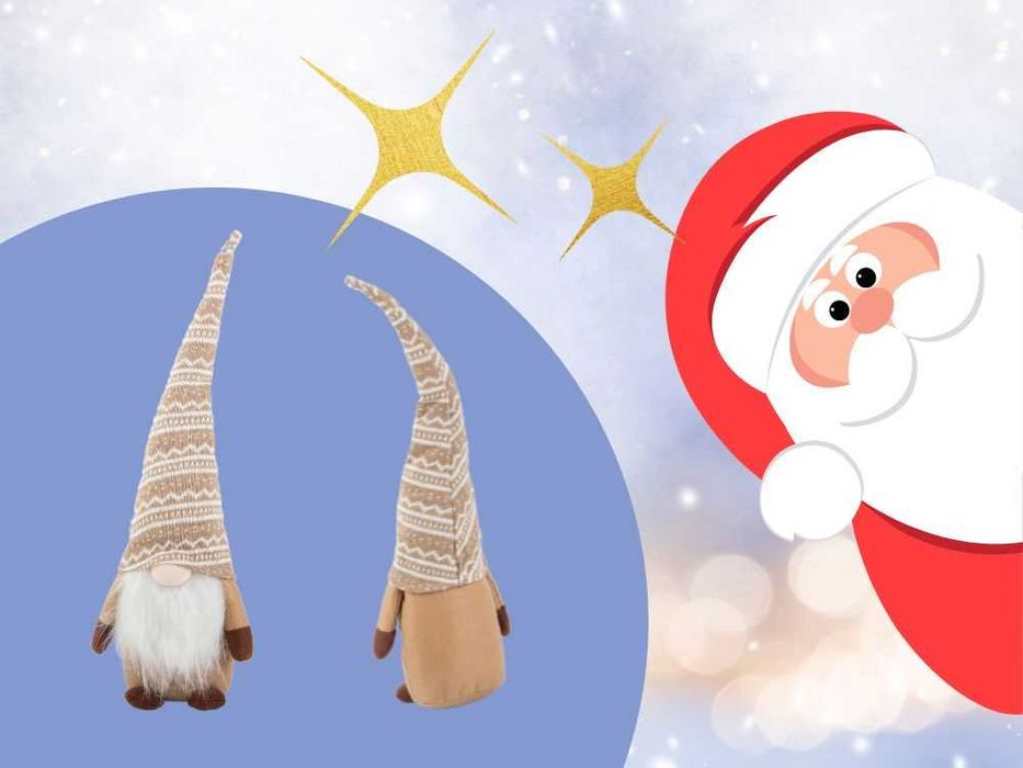 Gnom de craciun cu barba si caciula modelabila 48cm spiridus plus maro