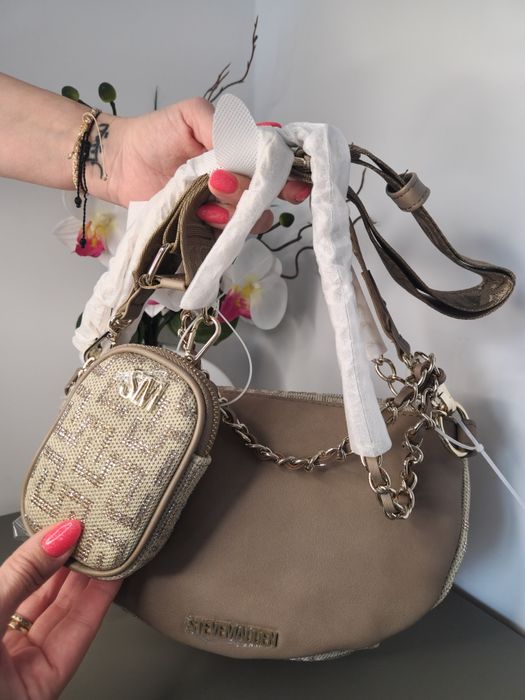 Оригинална дамска чанта Steve Madden - Бежова с монограм