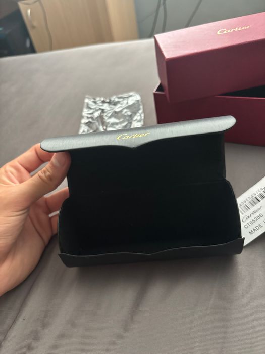 Cartier Black Acetate Glasses, Gold Decor & Blue Lens