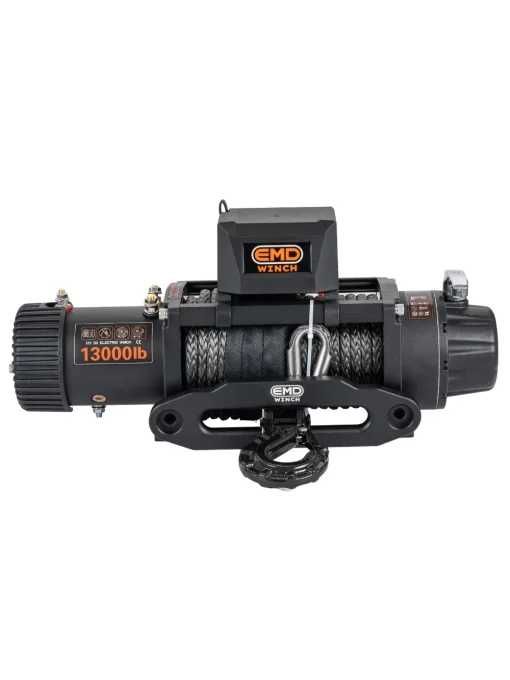 Troliu electric auto EMD Winch 13000lbs (5897kg), 12V, plasmă (cablu) sintetic 26 m x 9.5 mm, telecomandă wireless și cu fir, raport 173:1