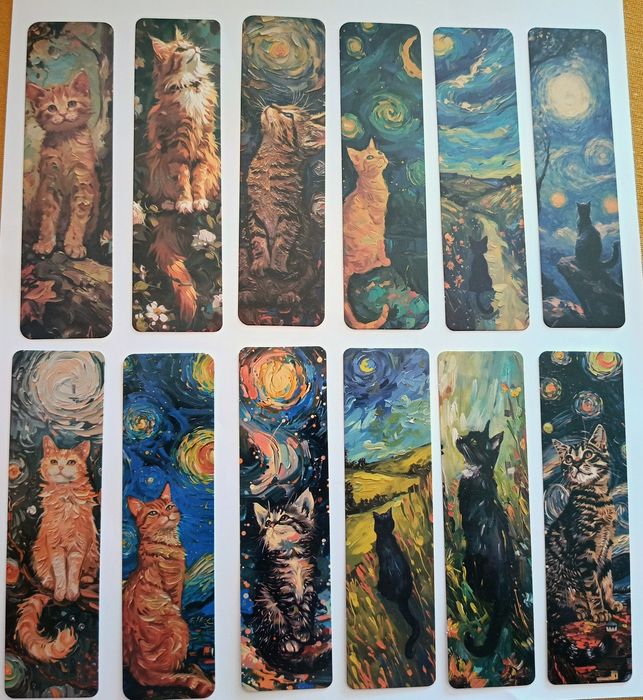 Комплект разделители за книги с котки (Ван Гог стил) – 12 бр.