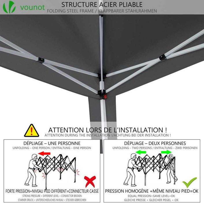 Pavilion pop-up Vounot 3x3m cu pereti laterali , gri