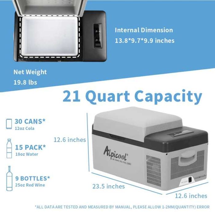 AlpiCool 20L Портативен Компресорен хладилник 20 литра 12V 24V 220V