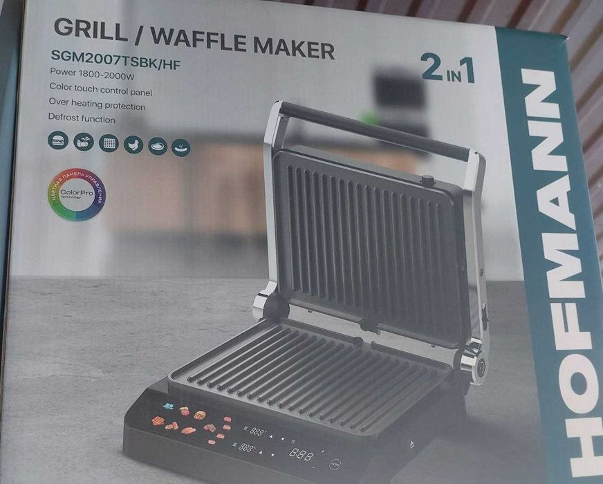 2 в 1 Вафельница и гриль  Hofmann SGM2007TSBK/HF /  vafli grill