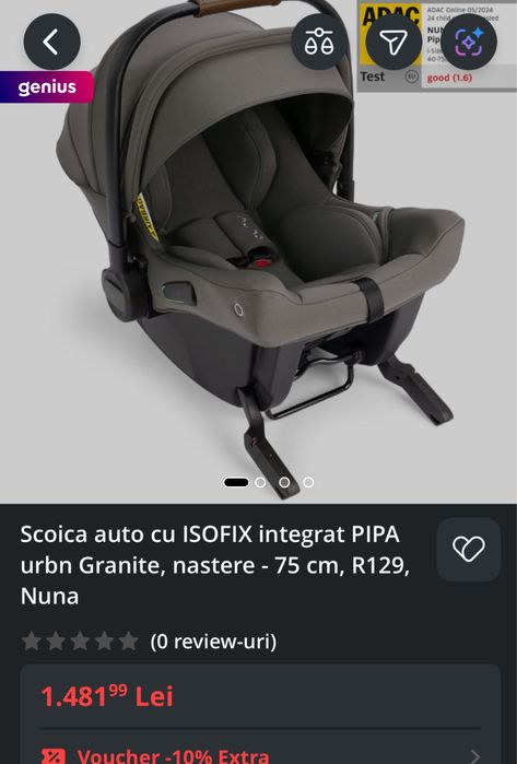 Scoica auto Nuna Pipa isofix