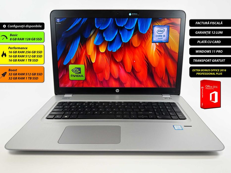 Laptop HP Probook 470 G4 i5-7200u 32 gb ram ddr4 256 gb ssd Nvidia GeForce Ecran Mare 17 inch Office 2016 Windows 10 Factura si Garantie 1 an