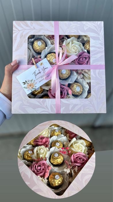 Кутия с Ferrero Rocher и рози