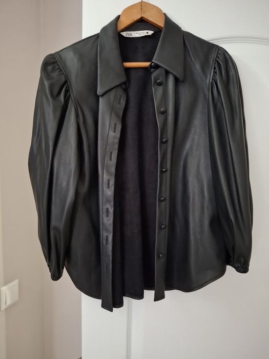 Тигрова черна кожена риза