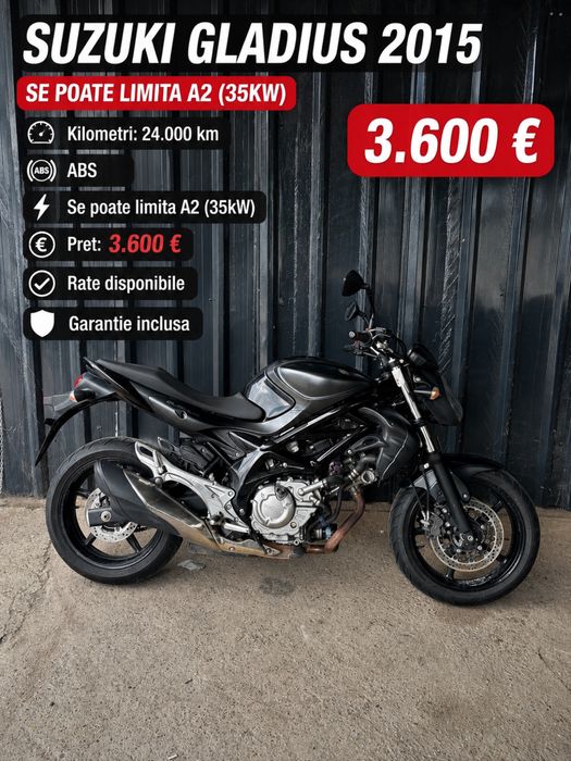 Suzuki Gladius 650 ABS 2015 (MotoBuz) -posibilitate A2- RATE FIXE-GARANTIE