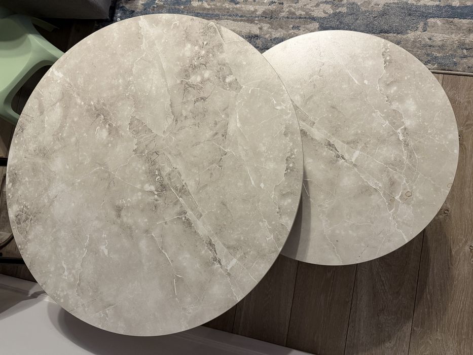 Homcom Set 2 Masute Rotunde pentru Cafea Metal + Marmura Gri/Negru