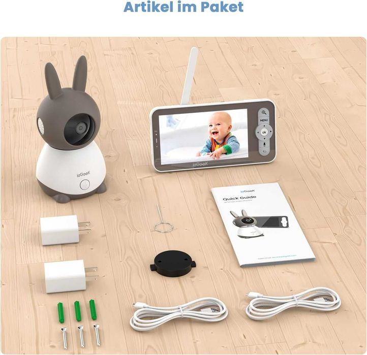 Бебефон с камера и монитор ieGeek 2K 3MP 5-инчов WiFi видео бебефон с PTZ 360