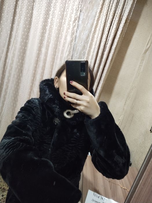 Мутоновая шуба со вставками