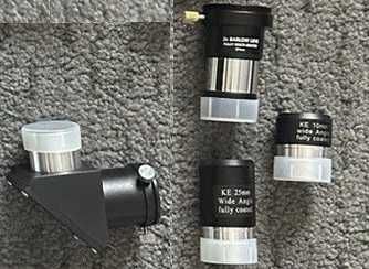 Аксесоари за телескоп 1.25" – 2 окуляра Kellner 10mm/25mm + 2x Barlow + диагонал в добро състояние