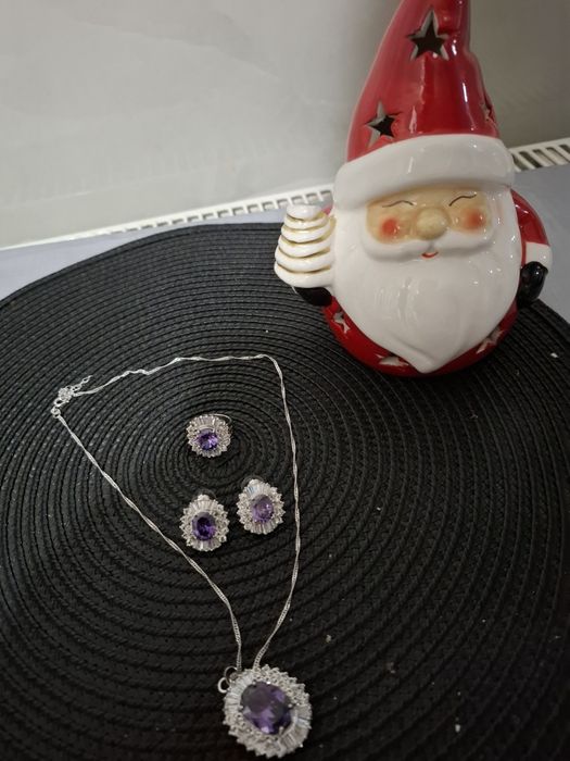 Set colier argint 925 inel cercei cu ametist