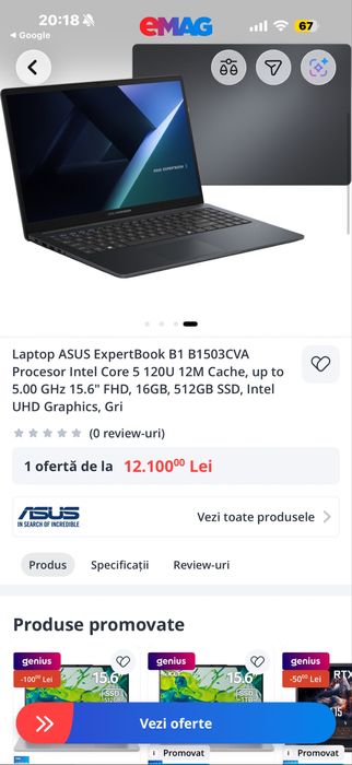 Laptop ASUS ExpertBook B1 i5 12th Gen, 16GB RAM, 512GB SSD – Ca nou