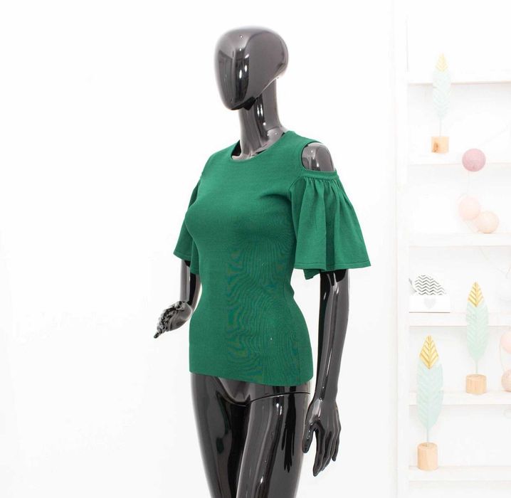 Ganni Evangel дамска блуза тревисто зелено плетена широки ръкави S-М